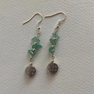 Handmade earrings, silver color, green aventurine
